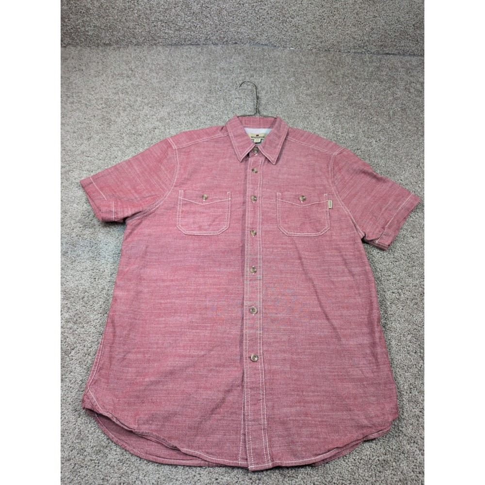 Woolrich Mens Short Sleeve Button Down Shirt Red Contrast Stitch Size M Medium